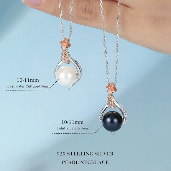 10-11mm Tahitian Black Pearl, Rose Flower Pearl Necklace, Anniversary Jewelry Gi - Picture 5 of 7